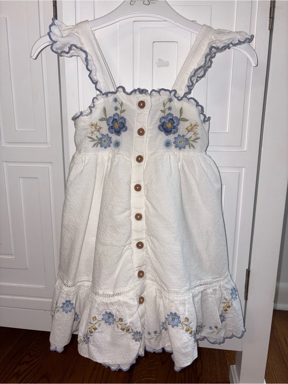 Jason Wu White Embroidered Floral Sundress with Blue Accents 3T